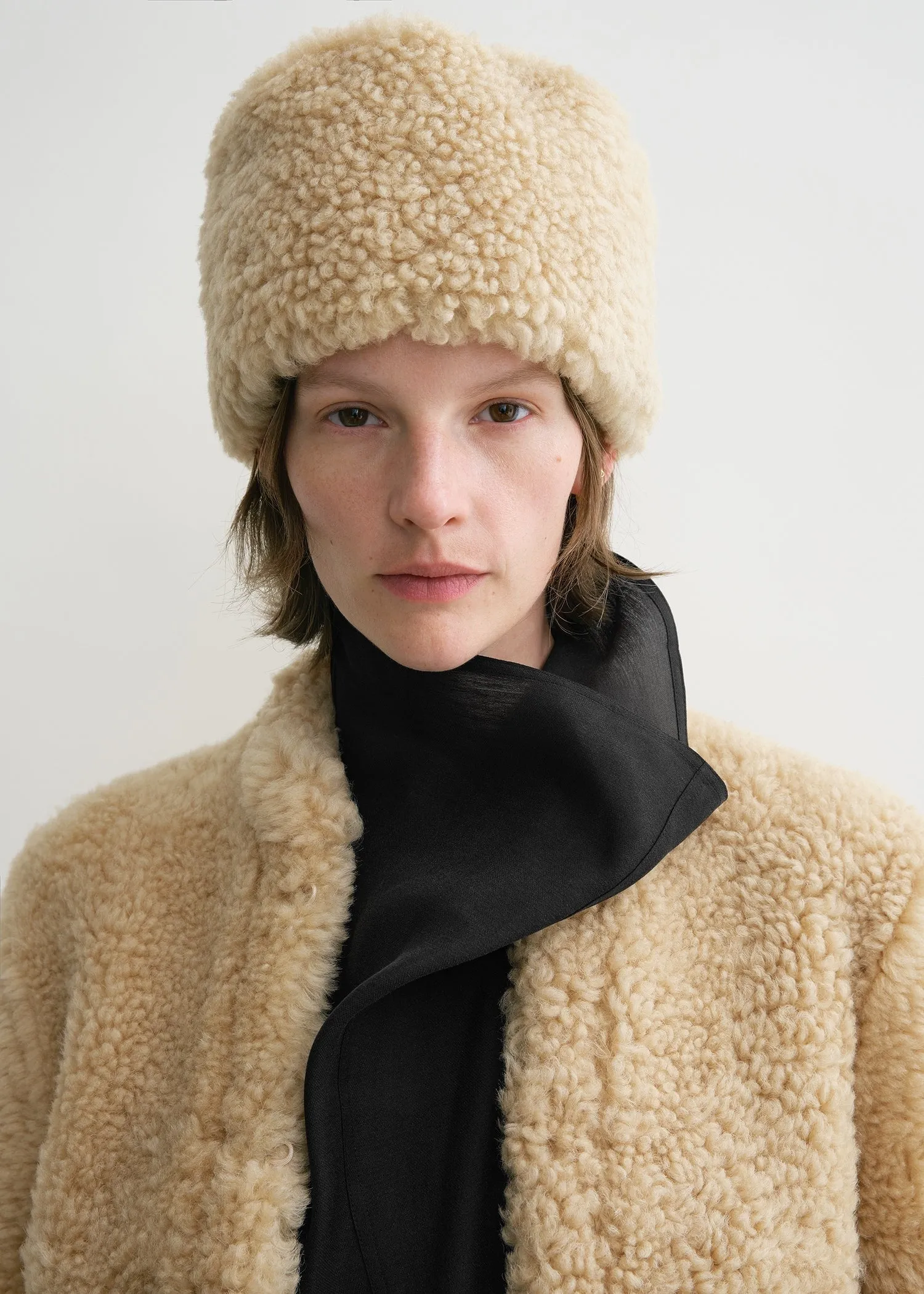 Shearling pillbox hat butter