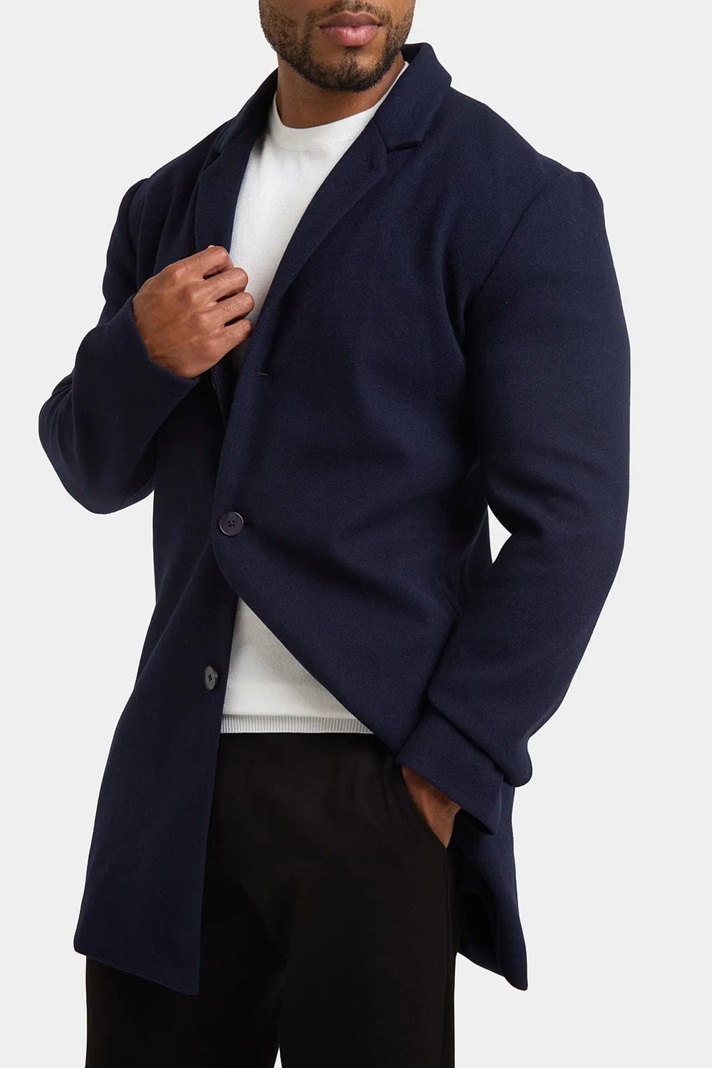 Single Breasted Overcoat in Navy