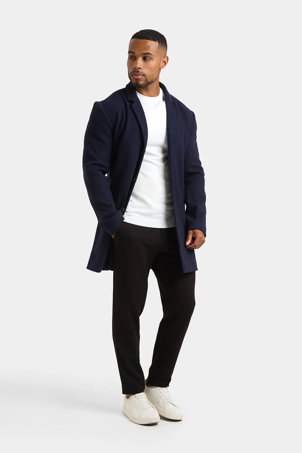 Single Breasted Overcoat in Navy