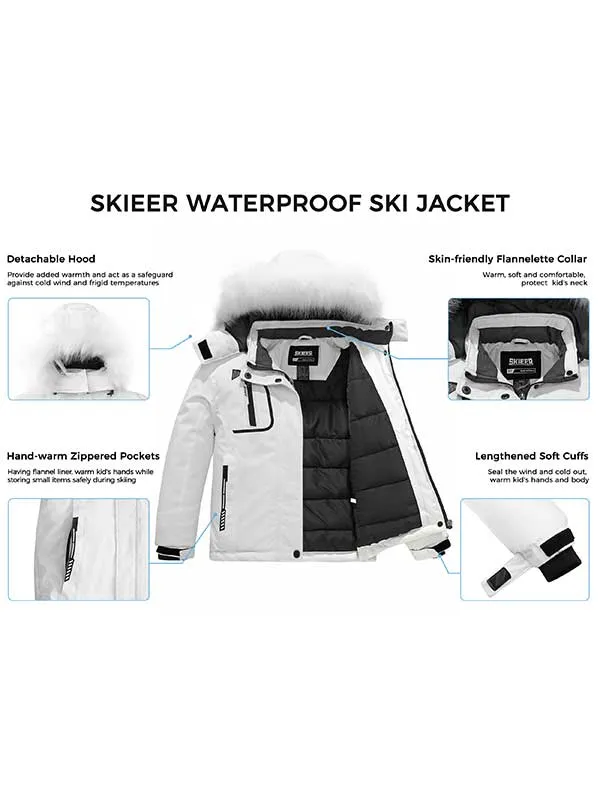 Skieer Girl's Ski Jacket Windproof Winter Jacket Fur Hooded Waterproof Rain Coat