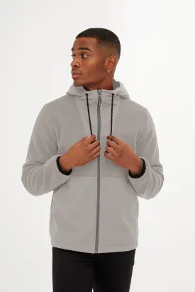 Slim Fit Fleece Polar Casual Light Gray Hooded Coat