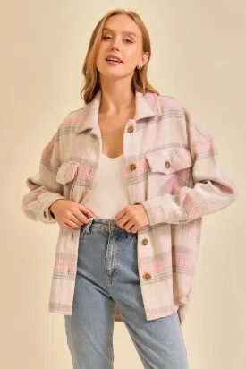 Taupe/Pink Fall Vibes Plaid Print Shacket