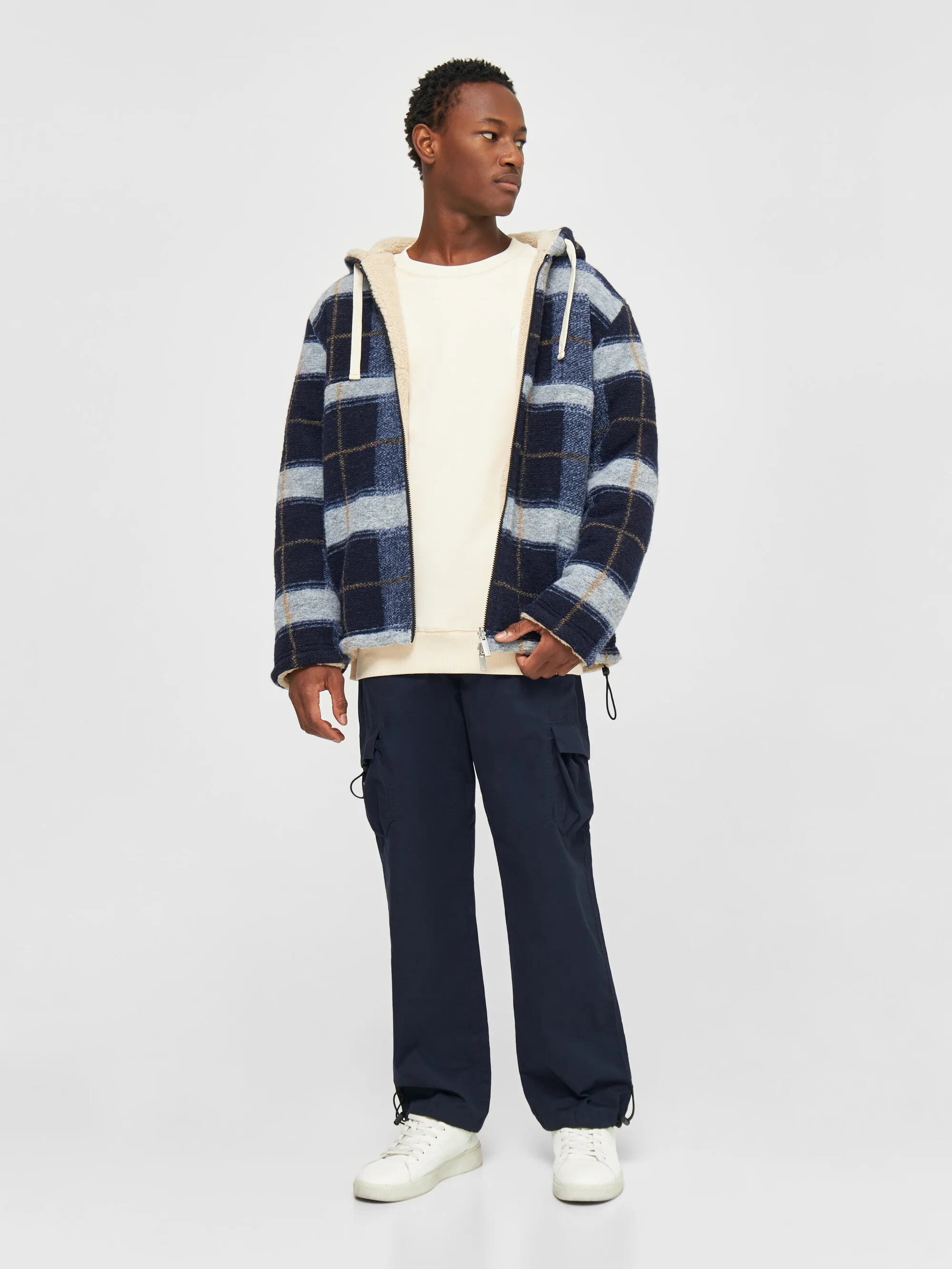 Teddy reversible zip hood jacket - blue check