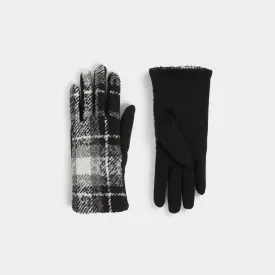 Textured Plaid Touchscreen Gloves - Black Plaid