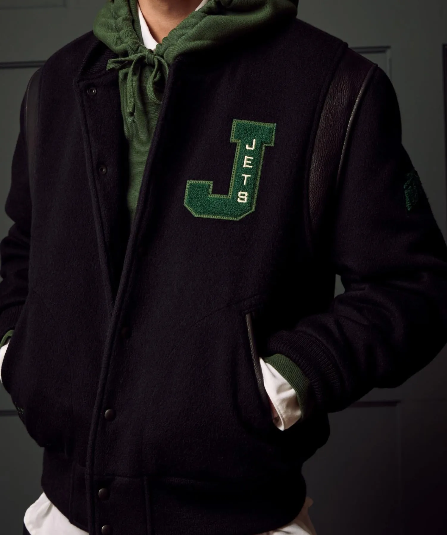 Todd Snyder   NFL by Fanatics Jets Cashmere Varsity Jacket