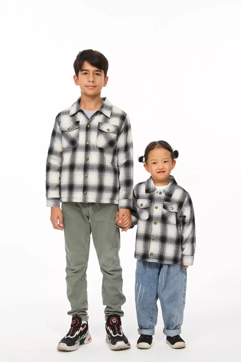 Toddler Boys and Girls Sherpa Lined Snap Flannel Shirt,Plaid Shacket