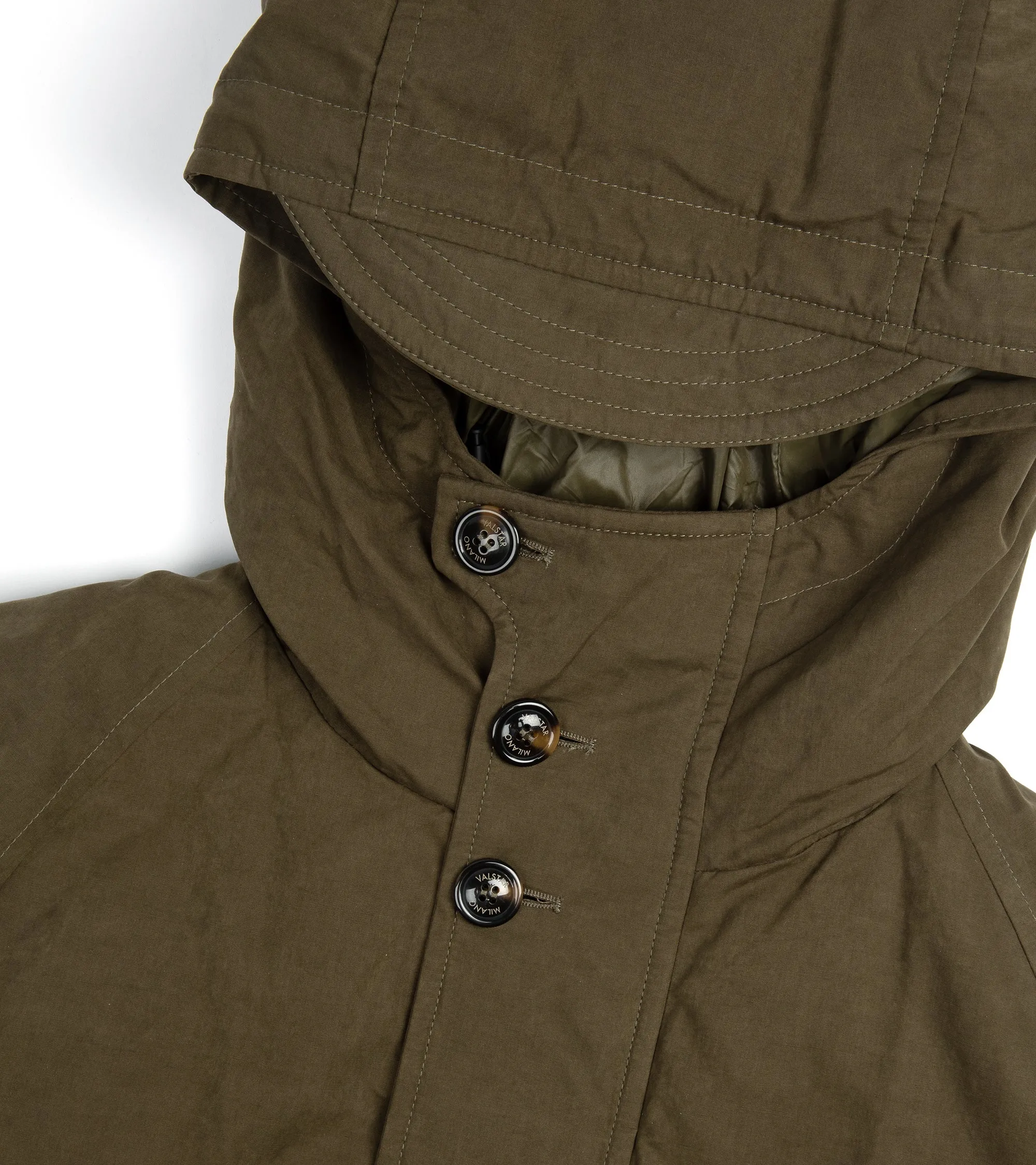 Liam Olive Waxed Cotton Hooded Jacket with Down Padding by Valstar