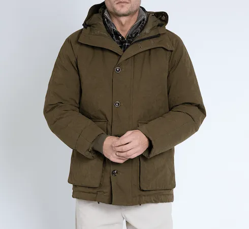 Liam Olive Waxed Cotton Hooded Jacket with Down Padding by Valstar