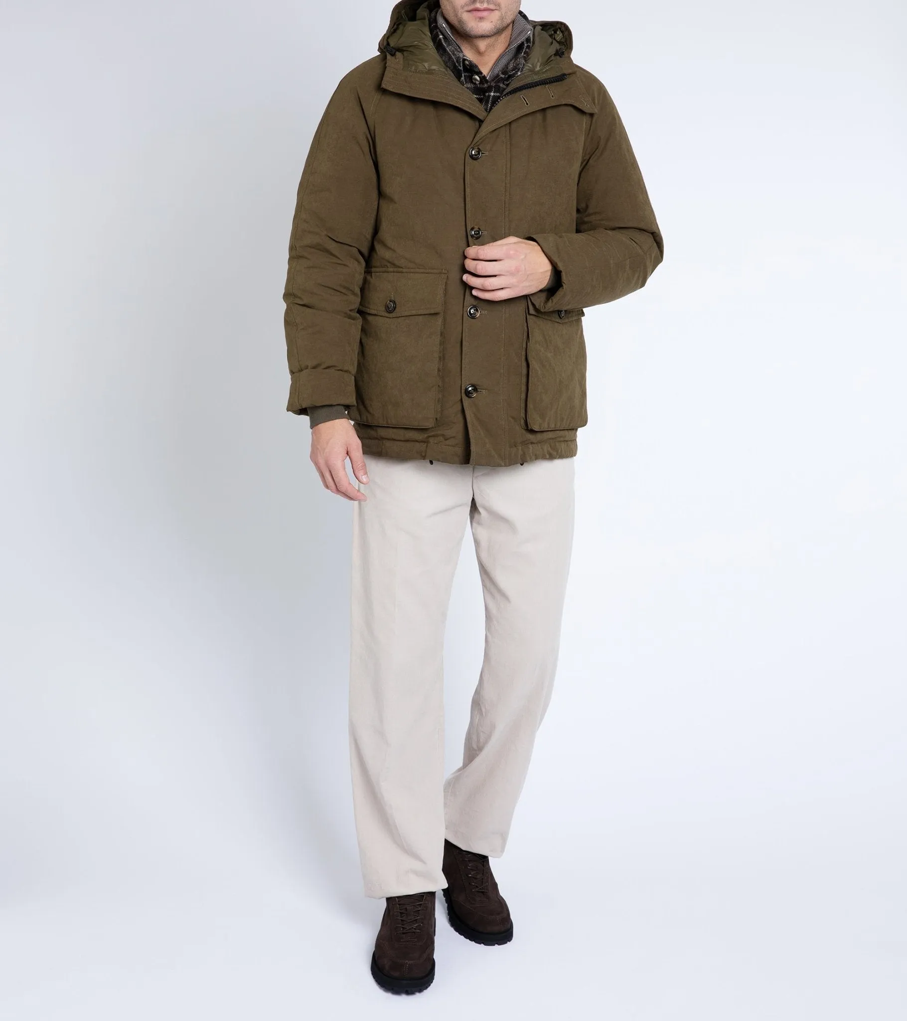 Liam Olive Waxed Cotton Hooded Jacket with Down Padding by Valstar