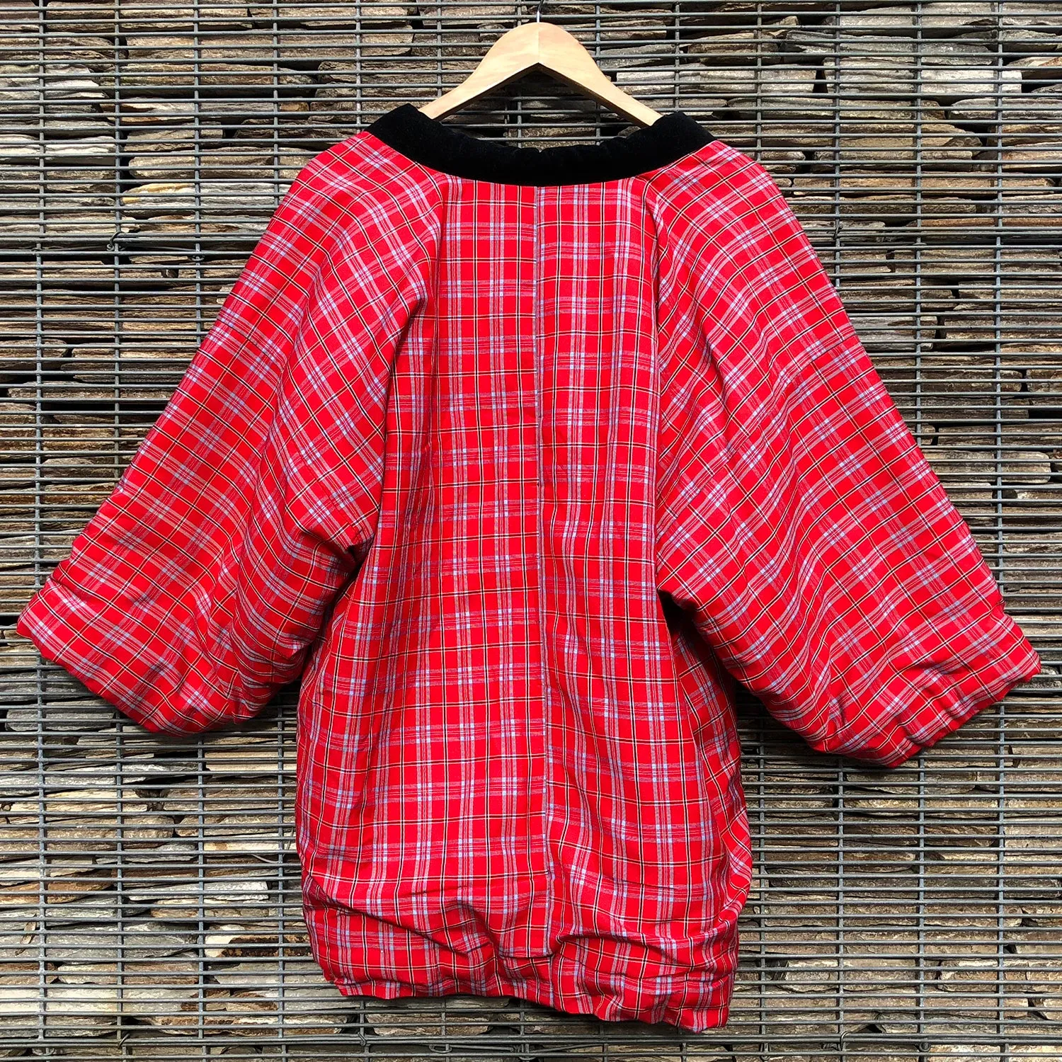 Vintage Kimono Hanten Red Plaid Tartan Padded Quilted Kimono Jacket