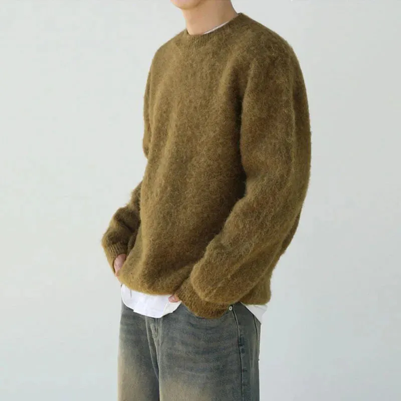 Winter Men's Sweater Round Neck Wool Knit Tops Fashion Korean Style Loose Plush Pullovers Trend Autumn Clothing 9C2831