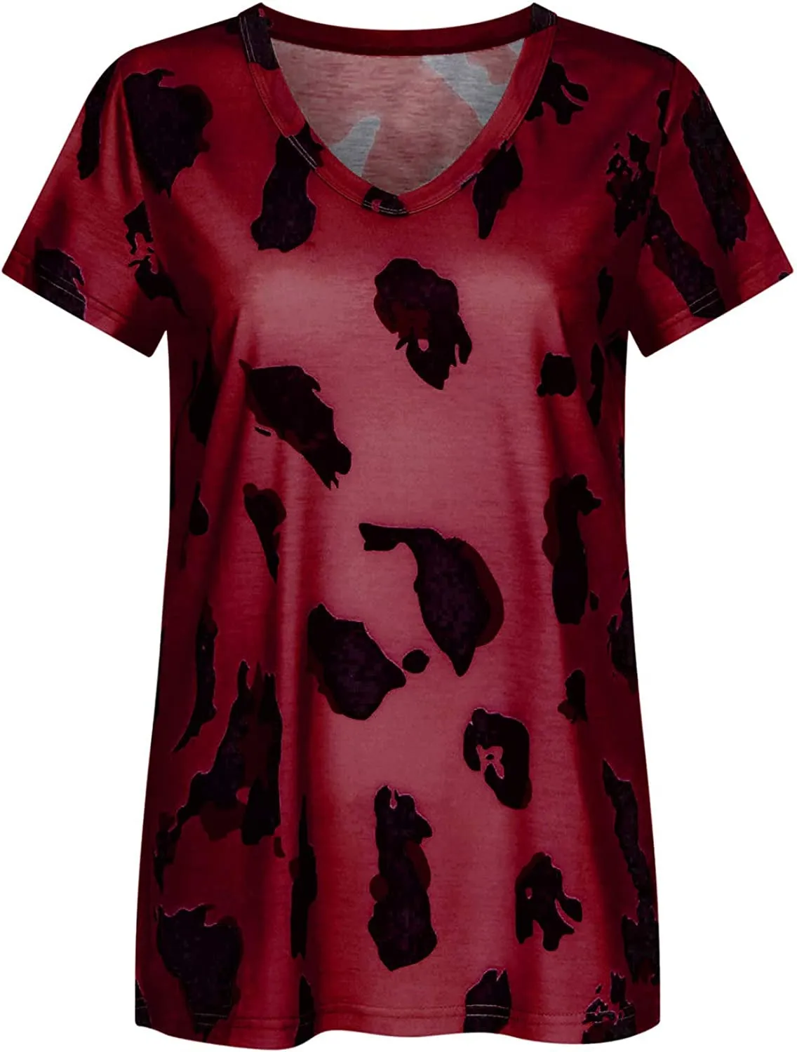 Women's Leopard Print Tops Short Sleeve V Neck T Shirts Loose Casual Summer Blouses