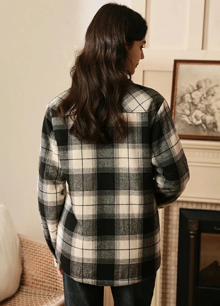 Women's Matching Family Black White Snap Up Flannel Shacket