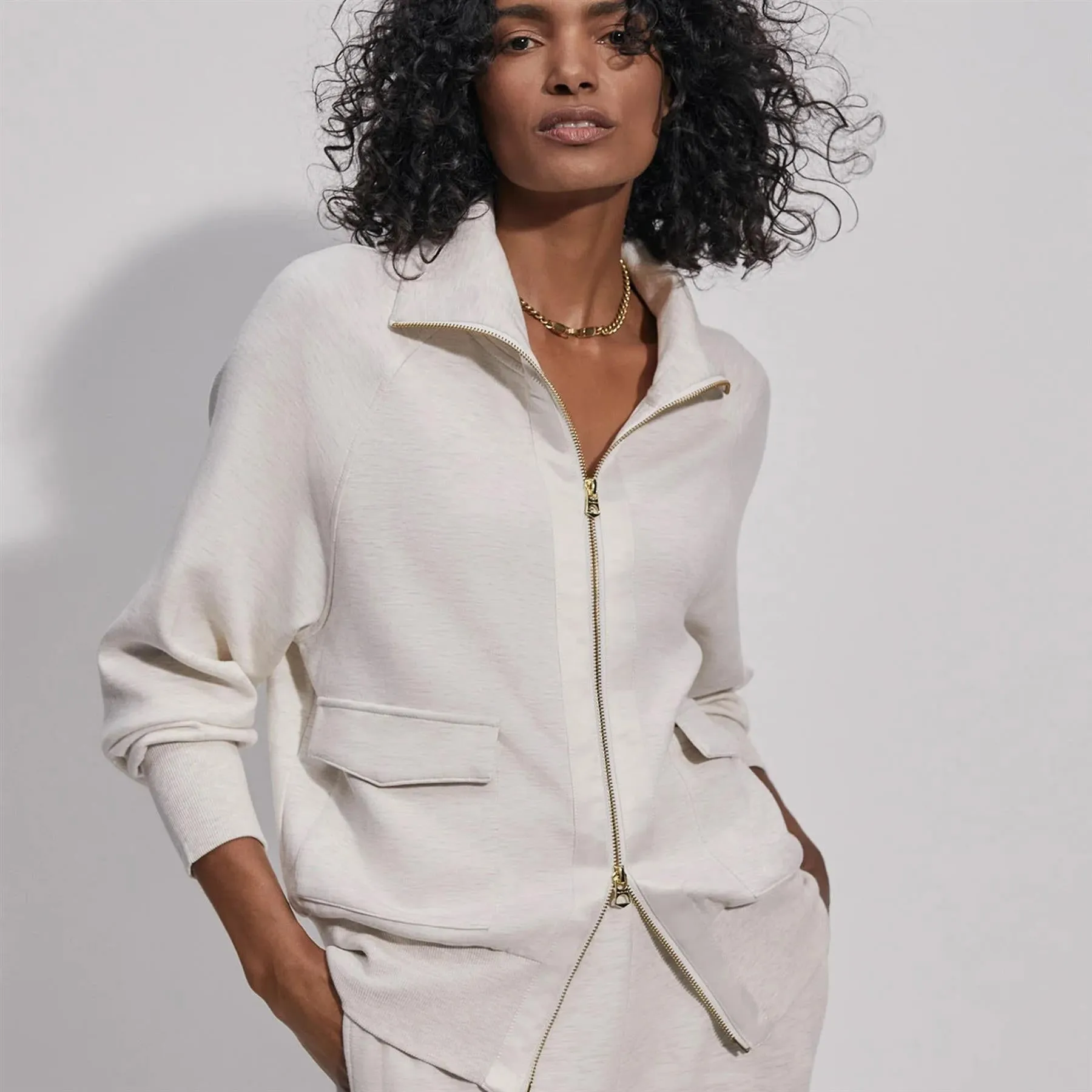 Womens Roxbury Sweat Zip Through Ivory Marl - 2024