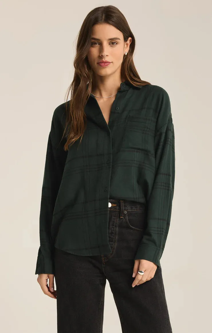 Z SUPPLY - RIVER PLAID BUTTON UP CYPRUS GREEN